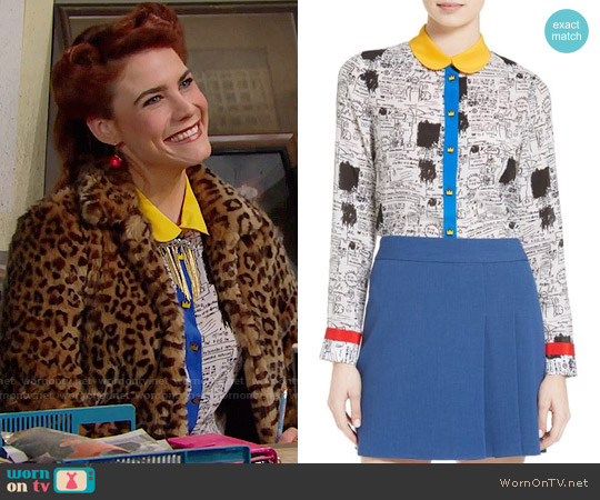 Alice + Olivia Gary Print Silk Blouse worn by Sally Spectra (Courtney Hope) on The Bold and the Beautiful