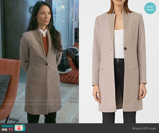 All Saints Leni Coat in Taupe Brown worn by Joan Watson (Lucy Liu) on Elementary