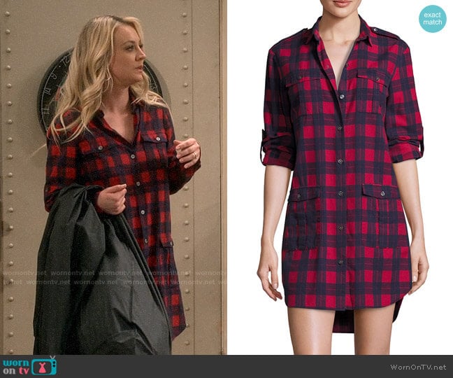 ATM Anthony Thomas Melillo Long-Sleeve Flannel Plaid Shirtdress worn by Penny Hofstadter (Kaley Cuoco) on The Big Bang Theory