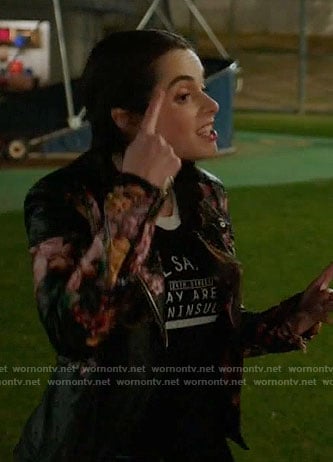 Bay's floral moto jacket on Switched at Birth