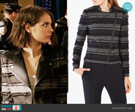 Bcbgmaxazria Jaison Striped Fringe Jacket worn by Thea Queen (Willa Holland) on Arrow