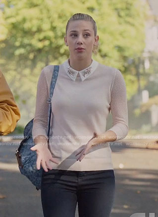 Betty's pink sweater with embellished collar on Riverdale
