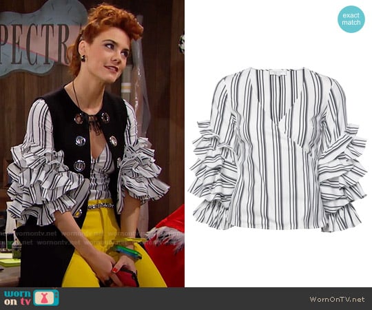 Caroline Constas Athena Striped Blouse worn by Sally Spectra (Courtney Hope) on The Bold and the Beautiful