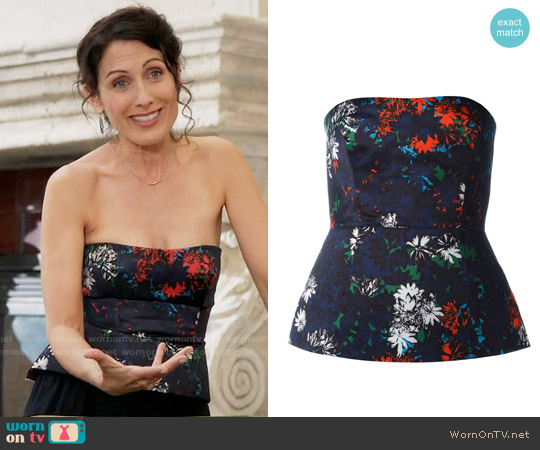 Cedric Charlier Floral Print Strapless Bustier worn by Abby McCarthy (Lisa Edelstein) on GG2D