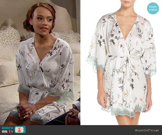 Chelsea28 Floral Print Satin Kimono worn by Nicole Avant (Reign Edwards) on The Bold and the Beautiful