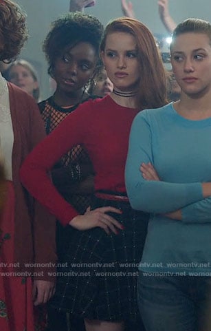 Cheryl's red top and black checked skirt on Riverdale