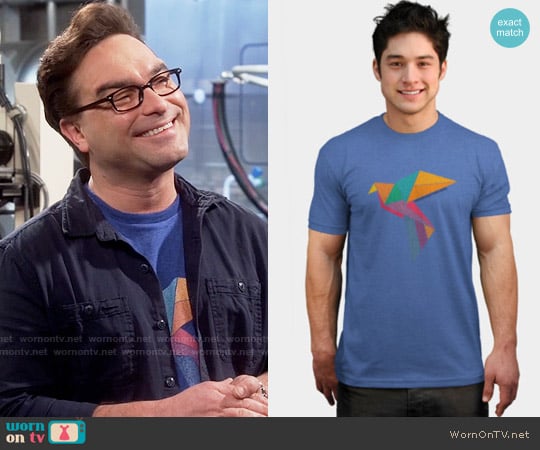 Design by Humans Vintage Geometric Colourful Paper crane Origami T-shirt worn by Leonard Hofstadter (Johnny Galecki) on The Big Bang Theory