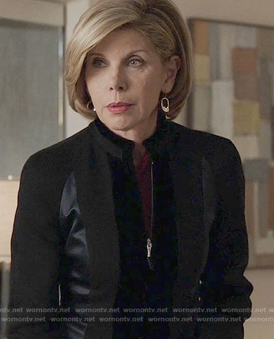 Diane’s black velvet and satin panel jacket on The Good Fight