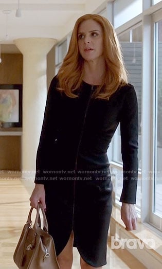 Donna's black zip-front dress on Suits