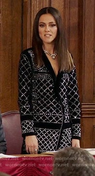 Eleanor’s black studded velvet jacket dress on The Royals