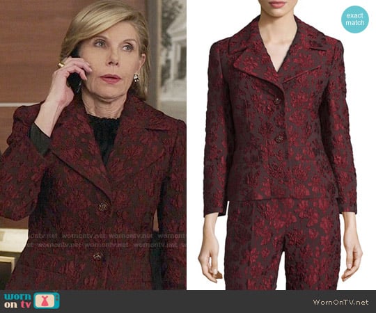 Escada 3/4-Sleeve Two-Button Jacquard Jacket worn by Diane Lockhart (Christine Baranski) on The Good Fight