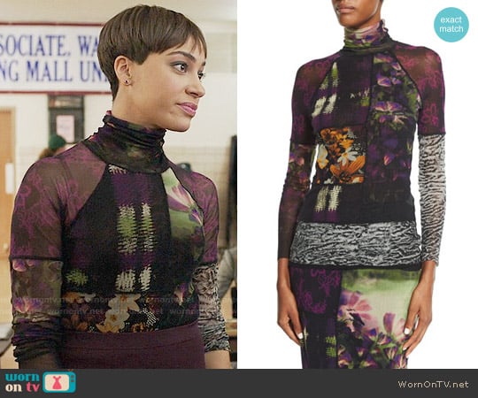 Fuzzi Mixed-Print Long-Sleeve Turtleneck worn by Lucca Quinn (Cush Jumbo) on The Good Fight