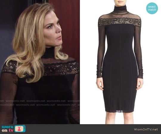 Fuzzi Sheer Lace Trim Tulle Turtleneck Dress worn by Phyllis Newman (Gina Tognoni) on The Young and the Restless