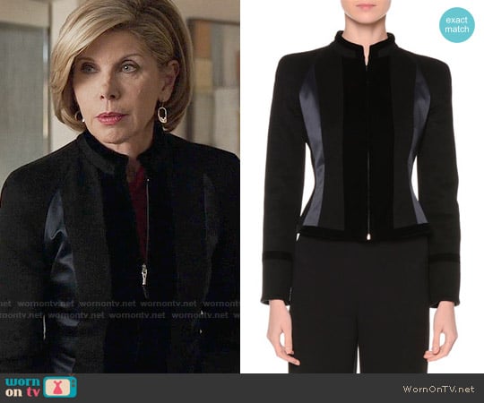 Giorgio Armani Zip-Front Fitted Combo Jacket worn by Diane Lockhart (Christine Baranski) on The Good Fight