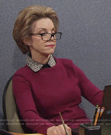 Gloria's pink sweater with beaded collar on The Young and the Restless