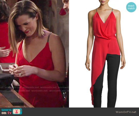 Halston Heritage Sleeveless V-Neck Draped High-Low Top worn by Chelsea Lawson (Melissa Claire Egan) on The Young and the Restless