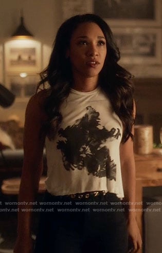 Iris’s white abstract graphic top on The Flash
