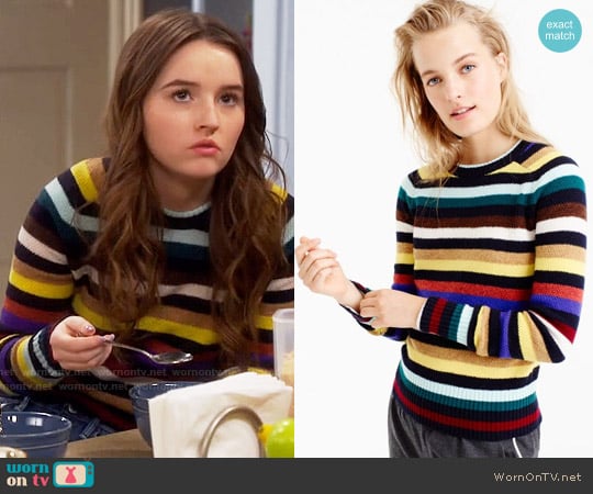 J. Crew Supersoft wool sweater in multistripe worn by Eve Baxter (Kaitlyn Dever) on Last Man Standing