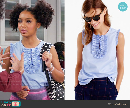 J. Crew Margot top in airy cotton piqué worn by Zoey Johnson (Yara Shahidi) on Black-ish