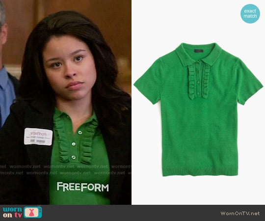 J. Crew Italian cashmere ruffle polo sweater worn by Mariana Foster (Cierra Ramirez) on The Fosters