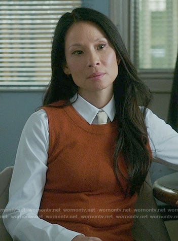 Joan’s orange knit shell on Elementary