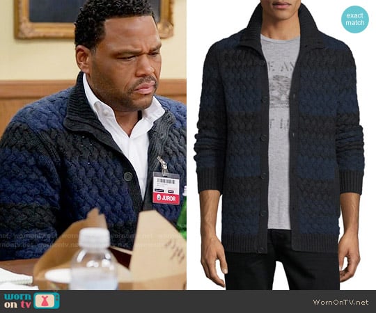 John Varvatos Basketweave-Knit Striped Cardigan worn by Andre Johnson (Anthony Anderson) on Black-ish