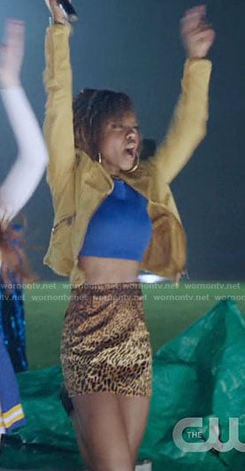 Josie's yellow jacket and leopard print skirt on Riverdale