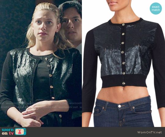 Karl Lagerfeld Cropped Three-Quarter Sleeve Cardigan worn by Betty Cooper (Lili Reinhart) on Riverdale