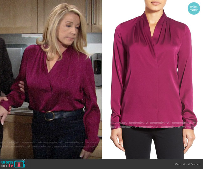 Kobi Halperin 'Gabrielle' V-Neck Silk Georgette Blouse worn by Nikki Reed Newman (Melody Thomas-Scott) on The Young & the Restless