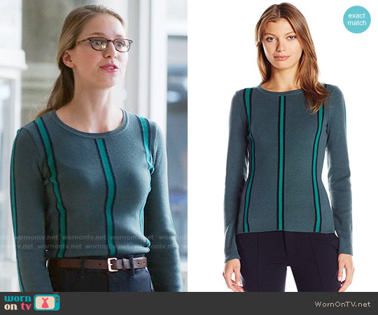 Lacoste Vertical Stripe Sweater in Kelp / Chives / Navy Blue worn by Kara Danvers (Melissa Benoist) on Supergirl