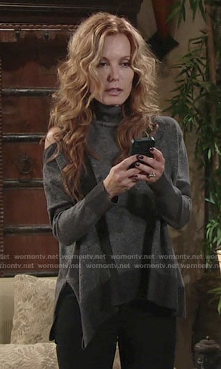 Lauren's grey shoulder cutout turtleneck sweater on The Young and the Restless