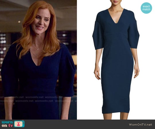 Lela Rose Half-Sleeve V-Neck Midi Dress worn by Donna Paulsen (Sarah Rafferty) on Suits