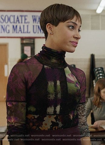 Lucca's mixed print turtleneck top on The Good Fight