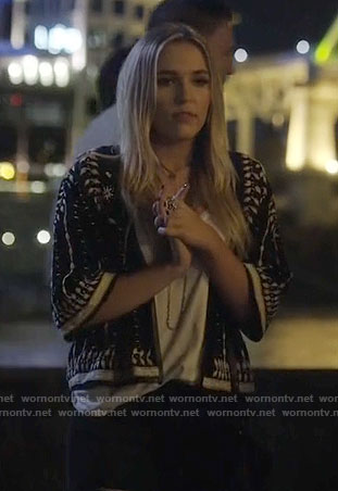 Maddie's black and white embroidered jacket on Nashville