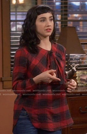 Mandy's red plaid top with bow on Last Man Standing