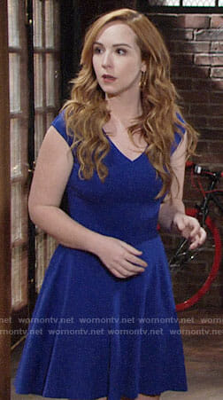 Mariah’s blue v-neck dress on The Young and the Restless