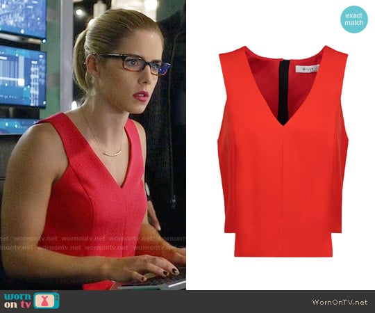 Milly V-neck Cady Shell worn by Felicity Smoak (Emily Bett Rickards) on Arrow