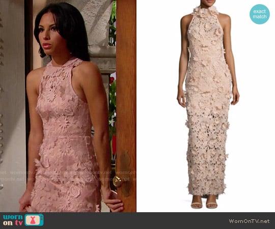 Nicholas 3D Lace Halter Gown worn by Sasha Avant (Felisha Cooper) on The Bold and the Beautiful