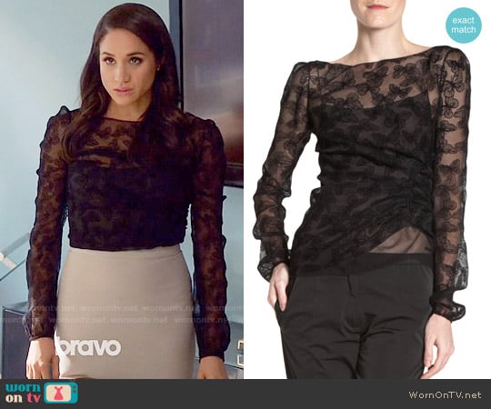 Nina Ricci Devore Velvet Butterfly Blouse worn by Rachel Zane (Meghan Markle) on Suits