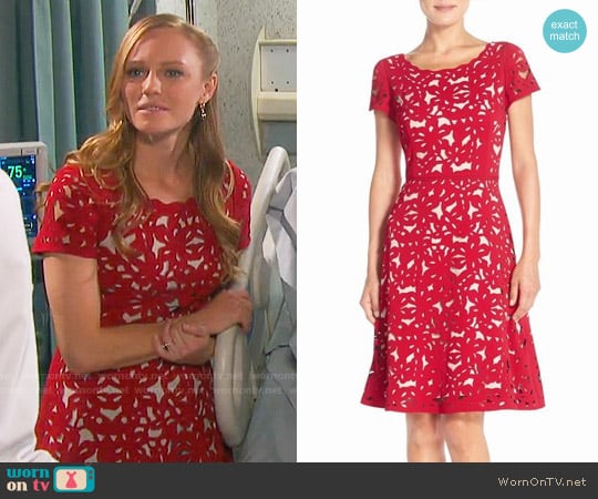 Nue by Shani Laser Cut Crepe Fit & Flare Dress worn by Abigail Deveraux (Kate Mansi) on Days of our Lives