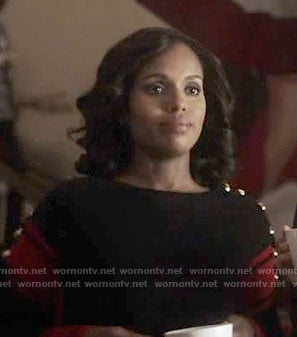 Olivia's black and red sweater with gold shoulder buttons on Scandal