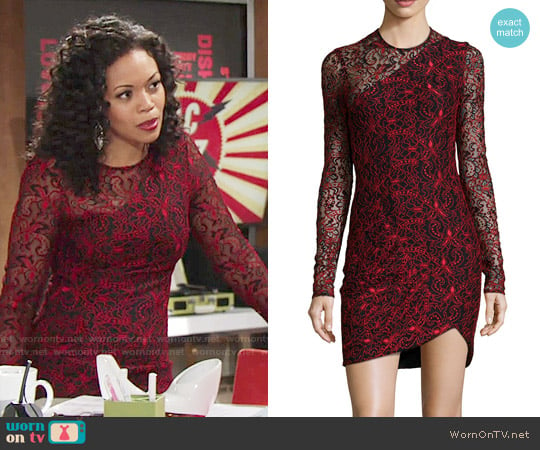 Parker Shadow Long-Sleeve Combo Dress worn by Hilary Curtis (Mishael Morgan) on The Young and the Restless