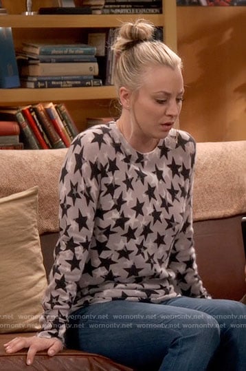 Penny's grey star print sweater on The Big Bang Theory