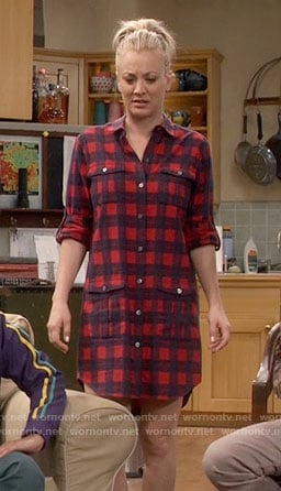 Penny’s red plaid shirtdress on The Big Bang Theory