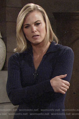 Phyllis’s blue zip-neck sweater dress on The Young and the Restless