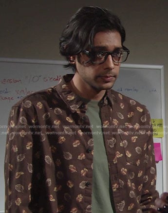 Ravi’s brown leaf print shirt on The Young and the Restless