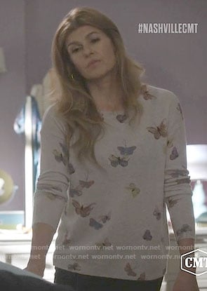 Rayna’s butterfly print sweater on Nashville