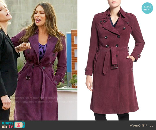 Rebecca Minkoff 'Amis' Double Breasted Suede Trench Coat worn by  Gloria Pritchett (Sofia Vergara) on Modern Family