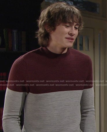 Reed's grey and burgundy colorblock sweater on The Young and the Restless