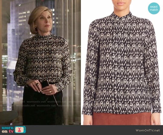 SET Ikat Pleated Front Blouse worn by Diane Lockhart (Christine Baranski) on The Good Fight